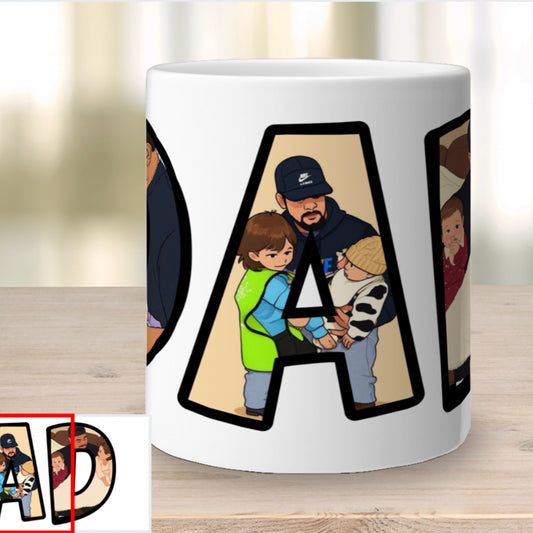 DAD Photo Collage Mug – Custom Cartoon Design
