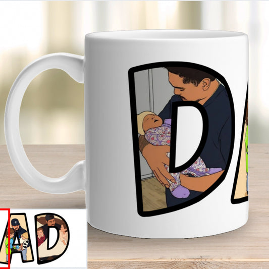 DAD Photo Collage Mug – Custom Cartoon Design
